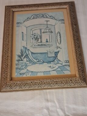 Target Blue and Gold Framed Bathroom Art